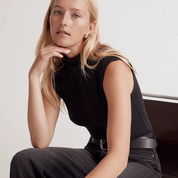 Madewell Funnelneck Cropped Muscle Tee true black - Picture 1 of 8